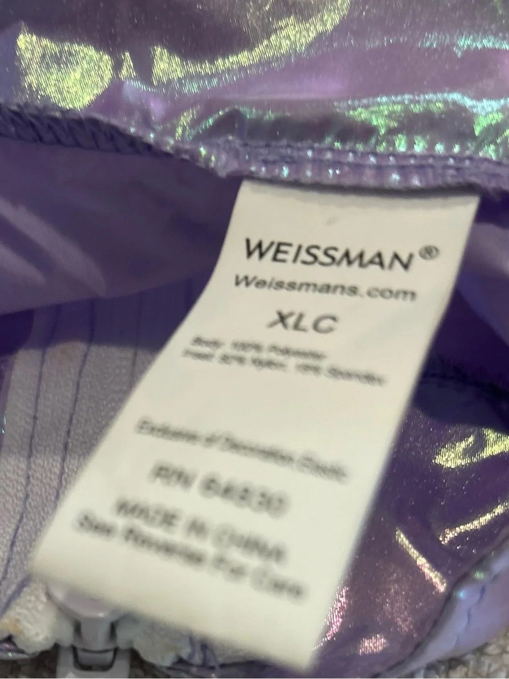 Dance Costume XL Child Lilac Weissman Pearlescent Lavender Front Zip Jacket